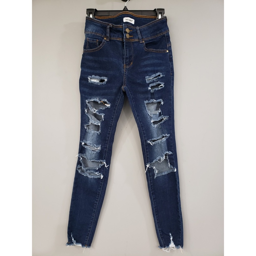 Blue Savvy Juniors Size 3 Skinny Distressed Jeans Raw Hem Ankle‎ Dark Wash 3/26